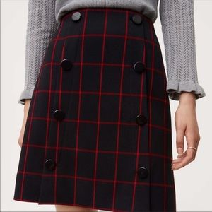 Loft black and red windowpane a-line skirt